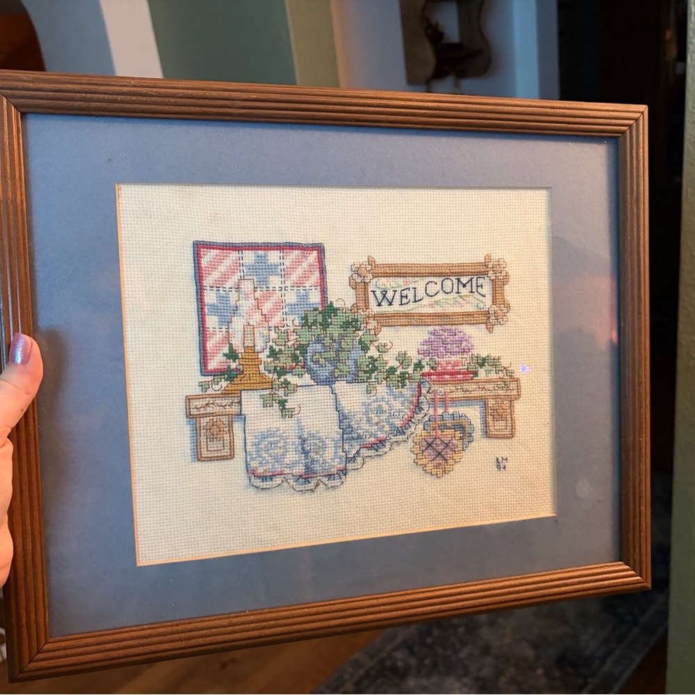 Framed Welcome Cross-Stitch Art